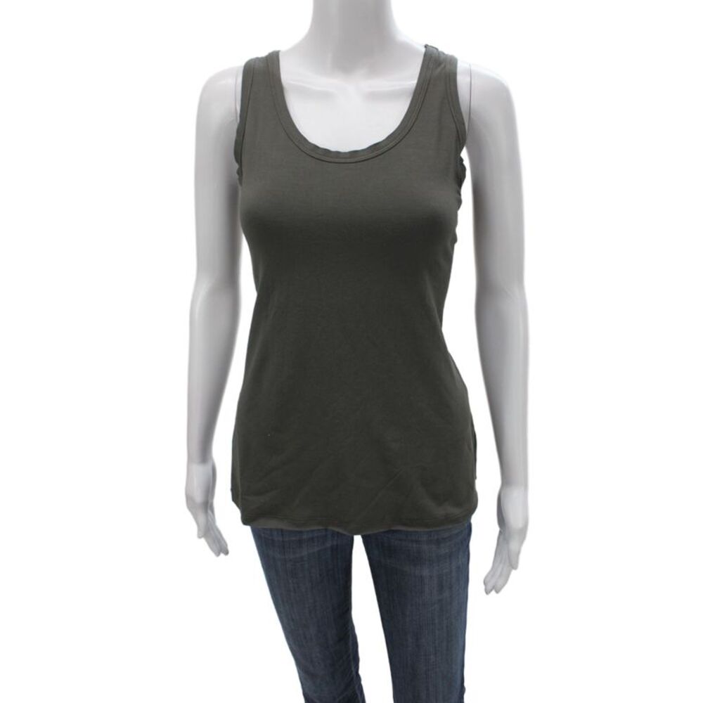 Designer Women Basic Sleeveless Scoop Neck Tank Green Lyocell Size S
